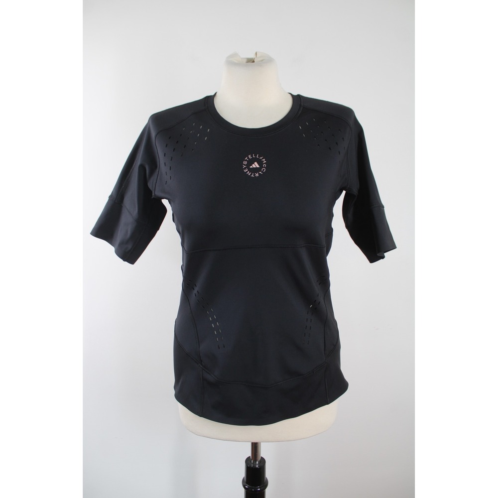 Adidas Stella McCartney M Black Short Sleeve Performance Top Laser Cut Vent